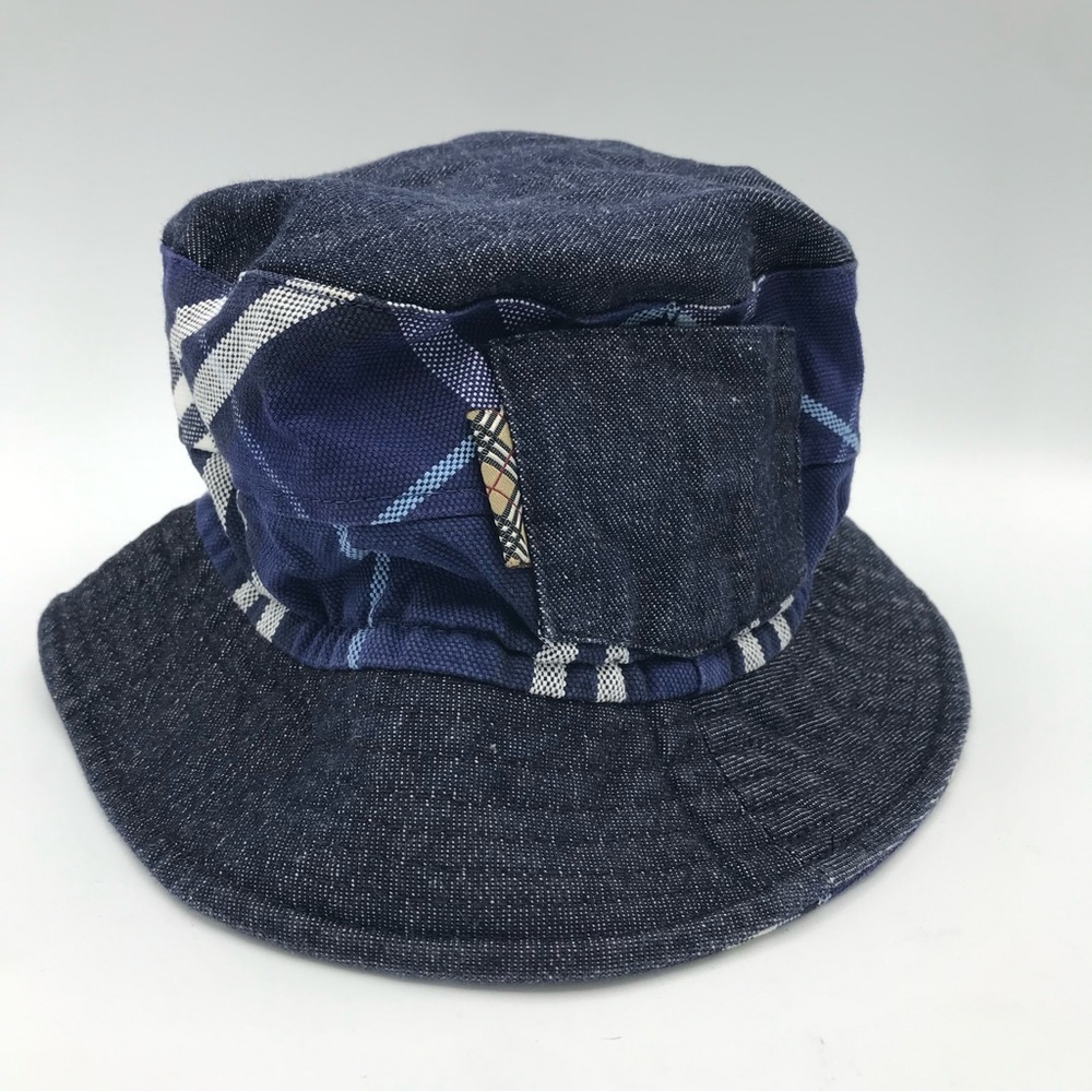 Burberry London Kids Bucket Hat Sz Small Blue Nova Check Denim‎ Chambray Pocket